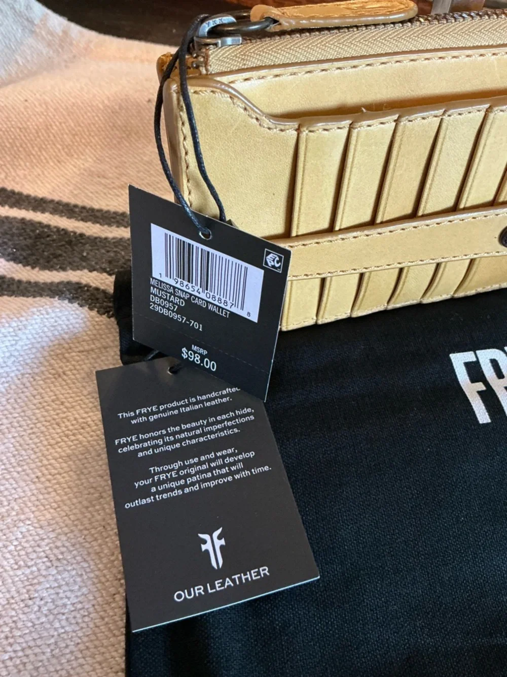 NWT Frye Melissa Leather Snap Card Wallet Yellow Mustard Retail $98